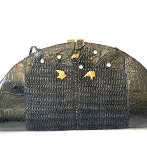 Vintage Leo Isba‎ Avangarde Gold Shell and Rhinestone Purse